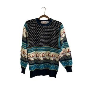 Vintage The Import Workshop Deer Knit Sweater Medium Whimsigoth Dark Academia
